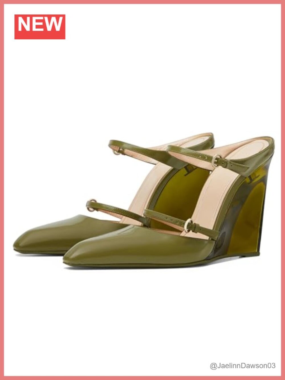 Clear Wedge Heels for Women, Closed Pointed Toe Mule with Buckle Strap, Slip On